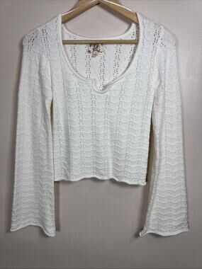 Hippie Rose Cropped Sweater Flare Sleeve Boho Soft Stretch S Coquette Cottage